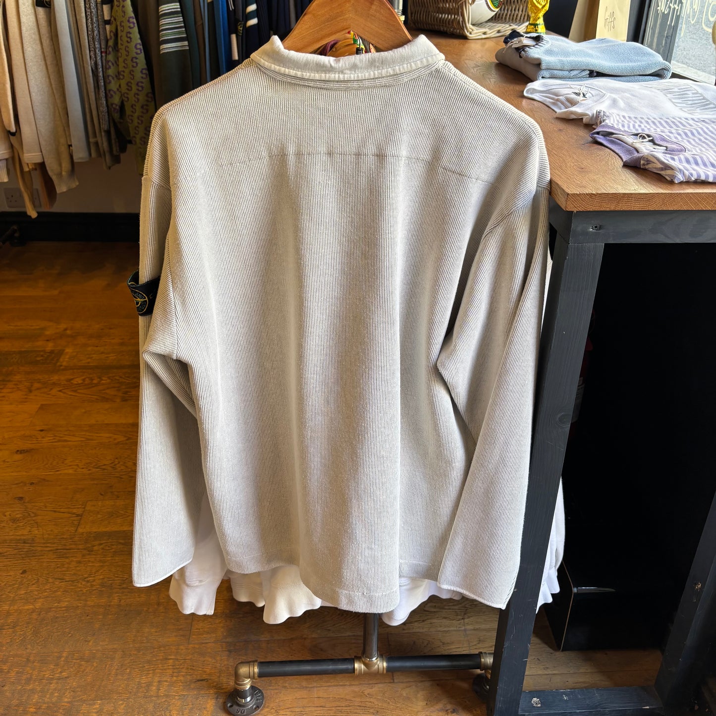 Stone Island S/S 1998 Green Edge Quarter Button Jumper Cream (Large)