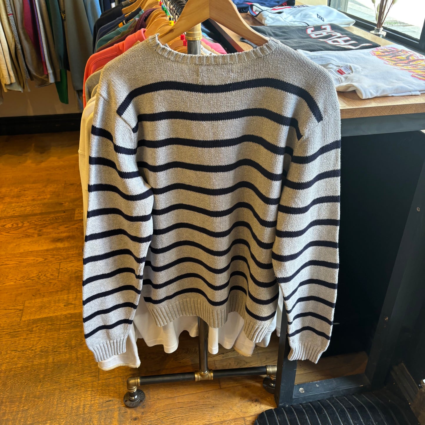 Ralph Lauren Grey Striped Pullover Knit Jumper Grey/ Navy (XL)