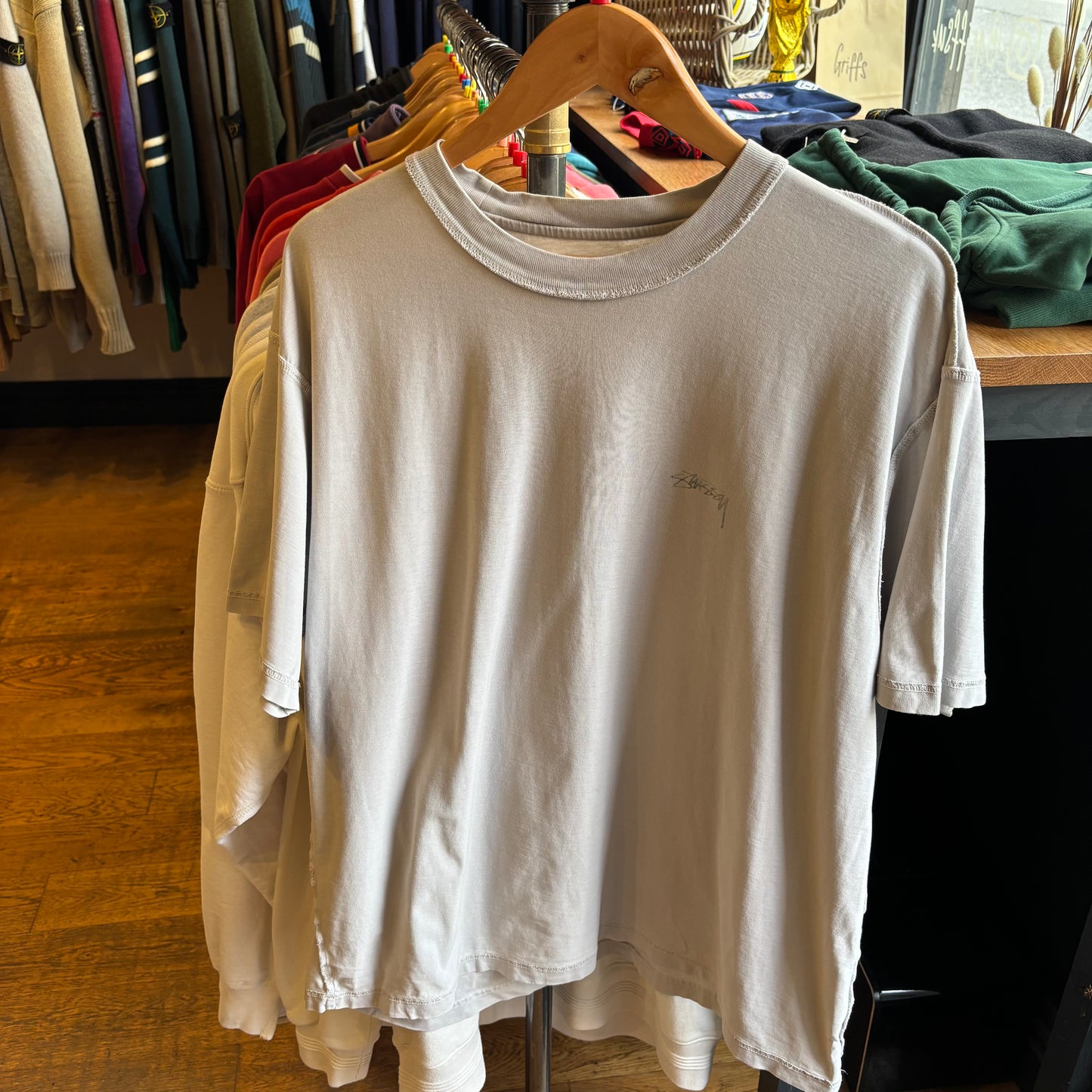 Stussy Lazy Small Logo T-Shirt Cream (Large)