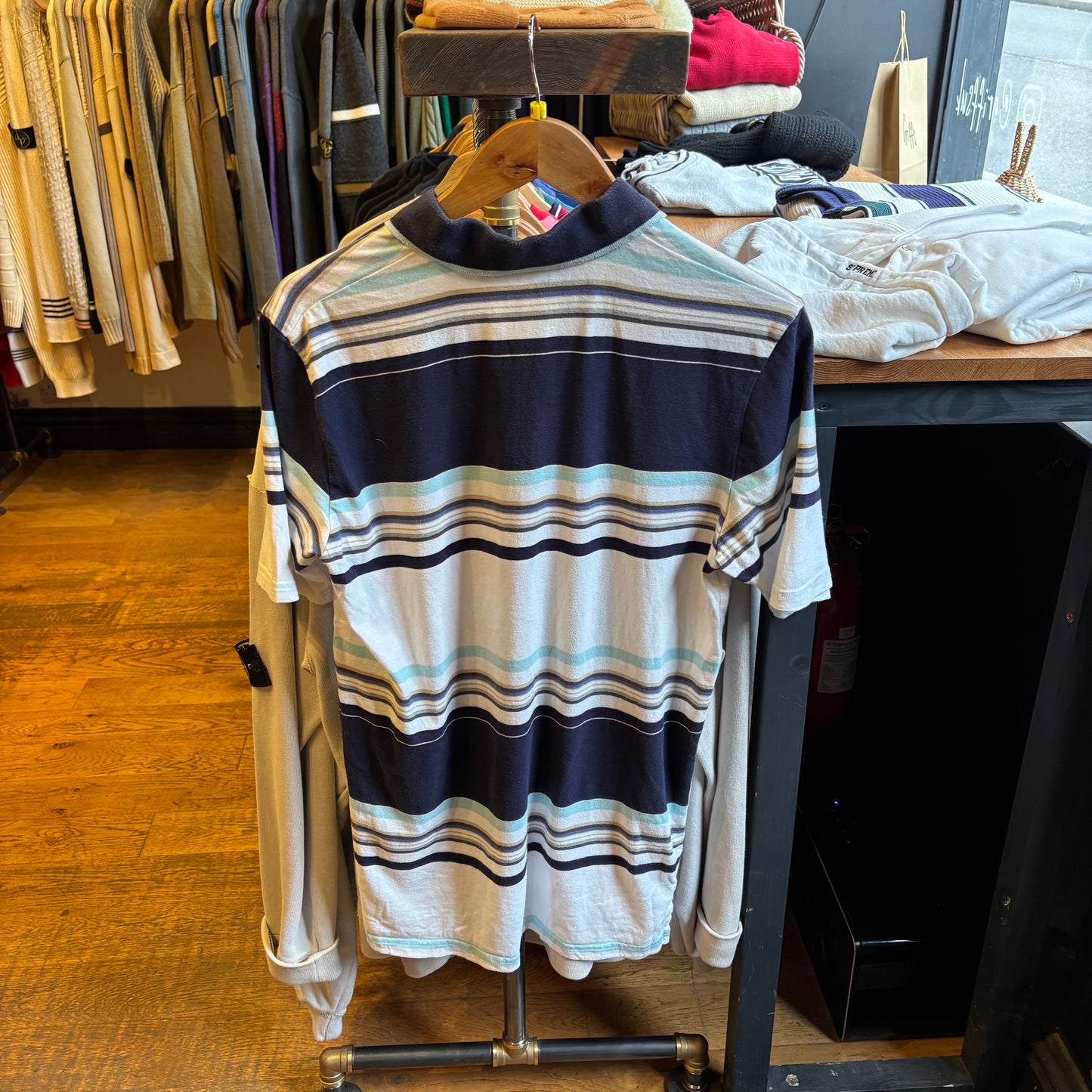 Yves Saint Laurent Stripe Polo Shirt Navy/ White (Medium)