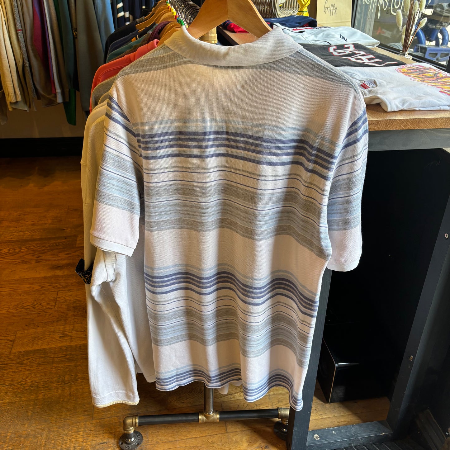 Yves Saint Laurent Mini Stripe Polo Shirt White/ Grey (Large)