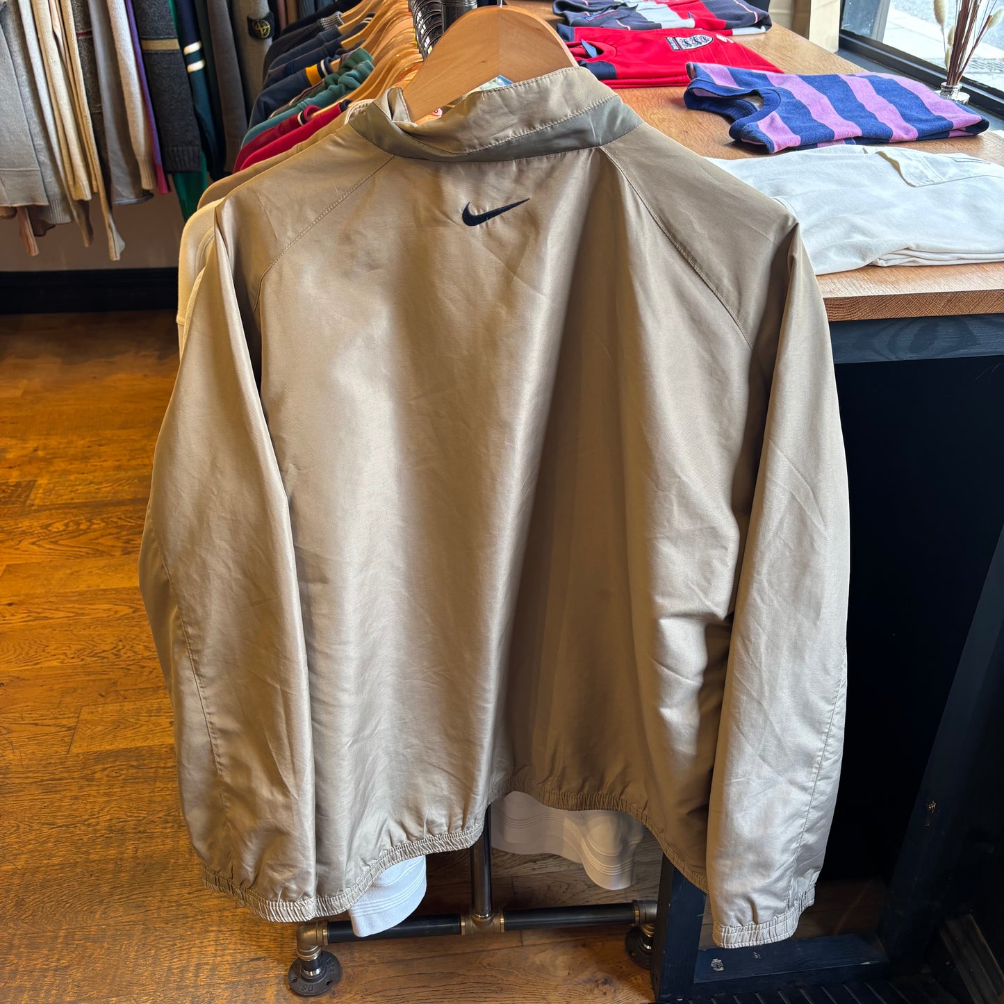 Nike T90 Zip Up Windbreaker Track Jacket Beige (Large)