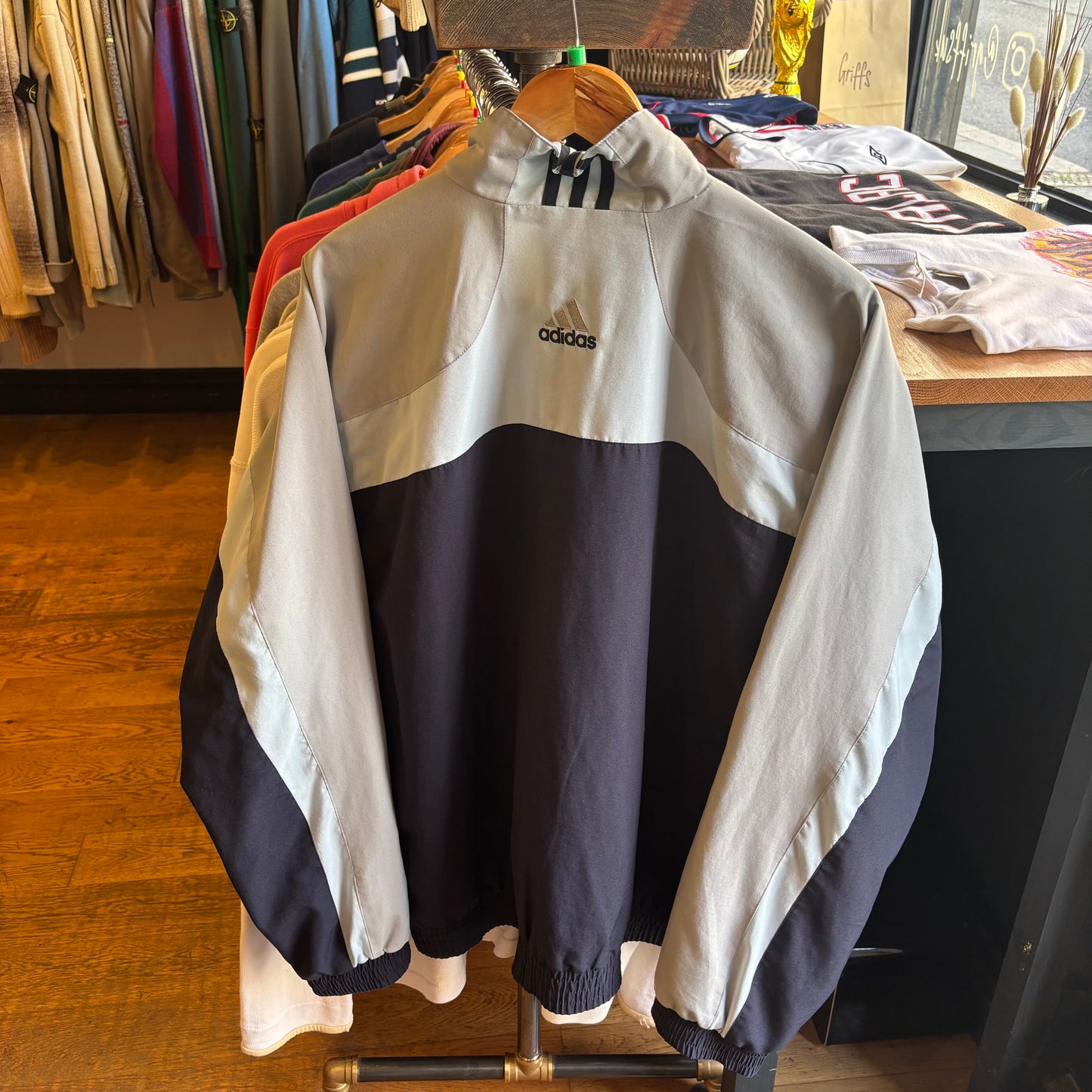 Adidas Windbreaker Zip Up Track Jacket Grey/ Blue (XL)
