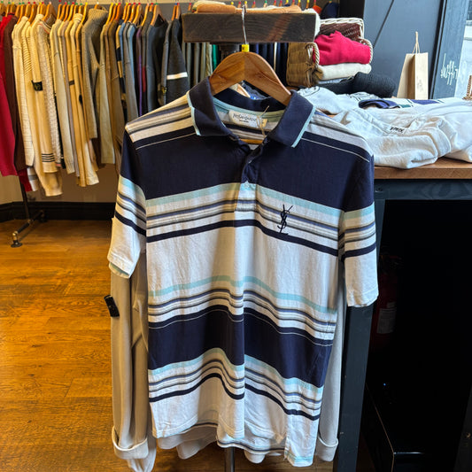 Yves Saint Laurent Stripe Polo Shirt Navy/ White (Medium)