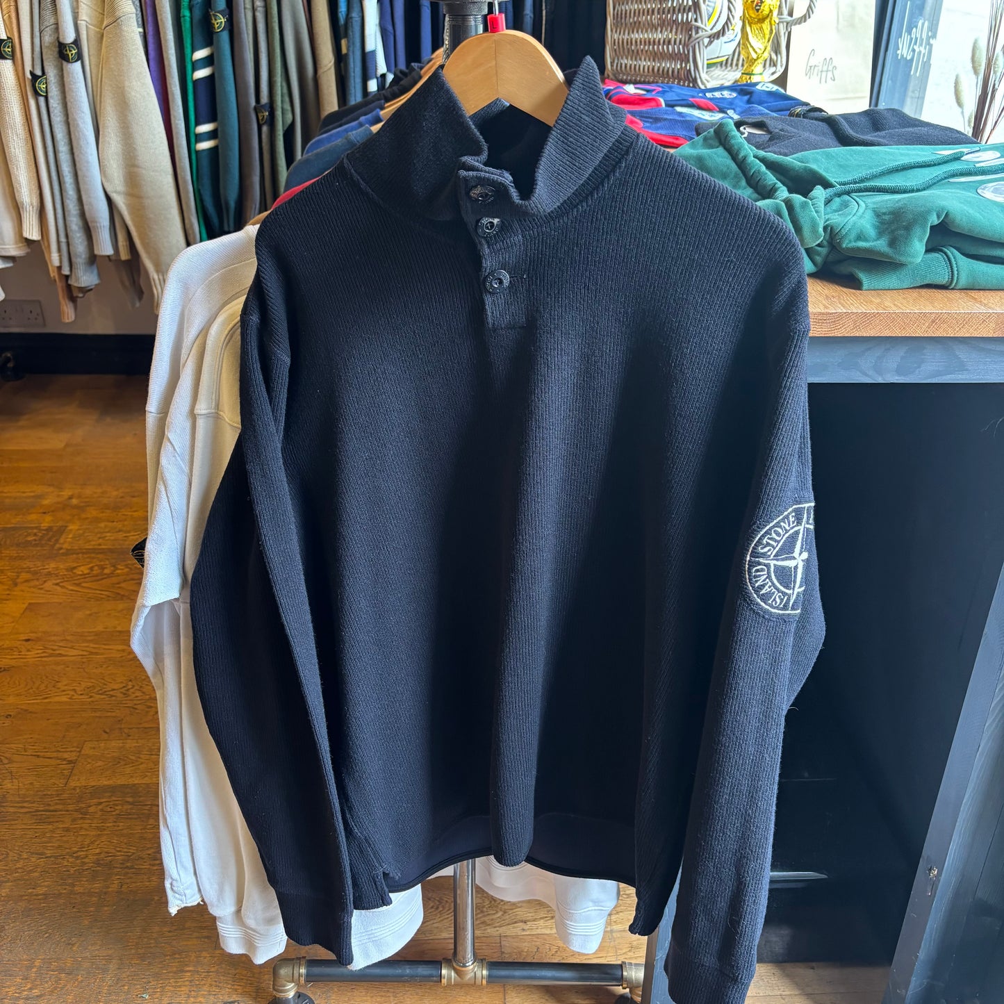 Stone Island A/W 2003 Quarter Button Jumper Black (Large)