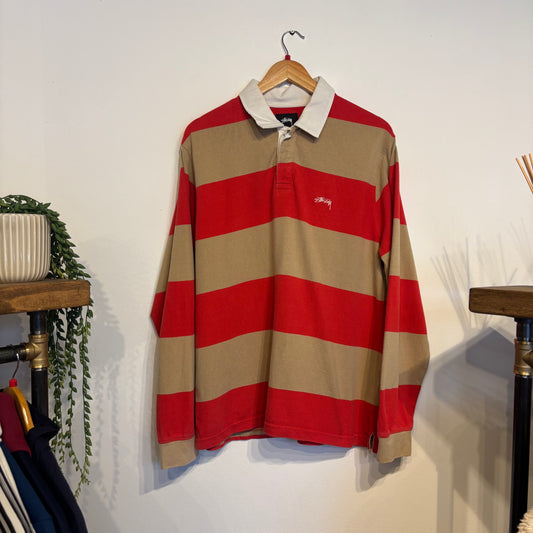 Stussy Ralphie Stripe Rugby Shirt Red/ Beige (Large)