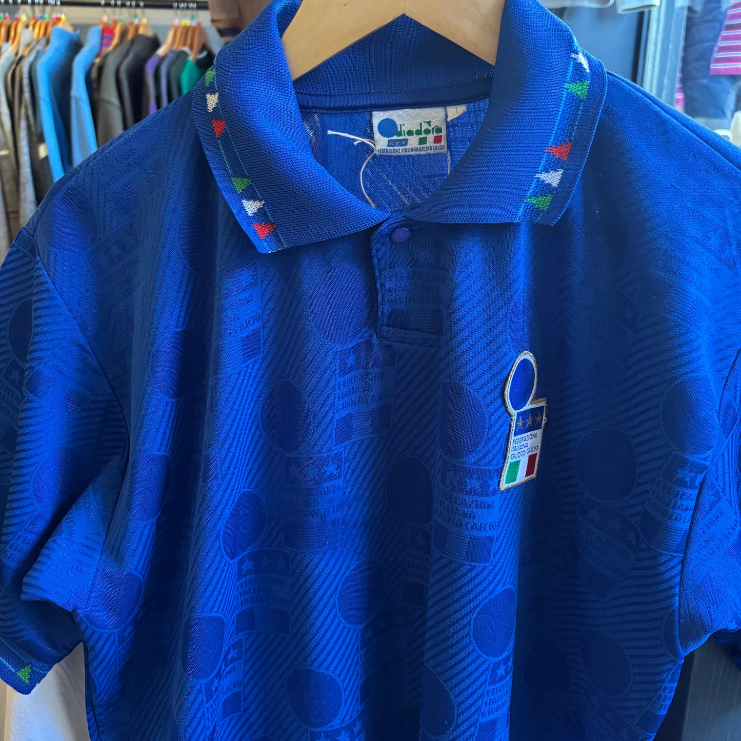 Italy Diadora 1993/94 Home Shirt Blue (Large)