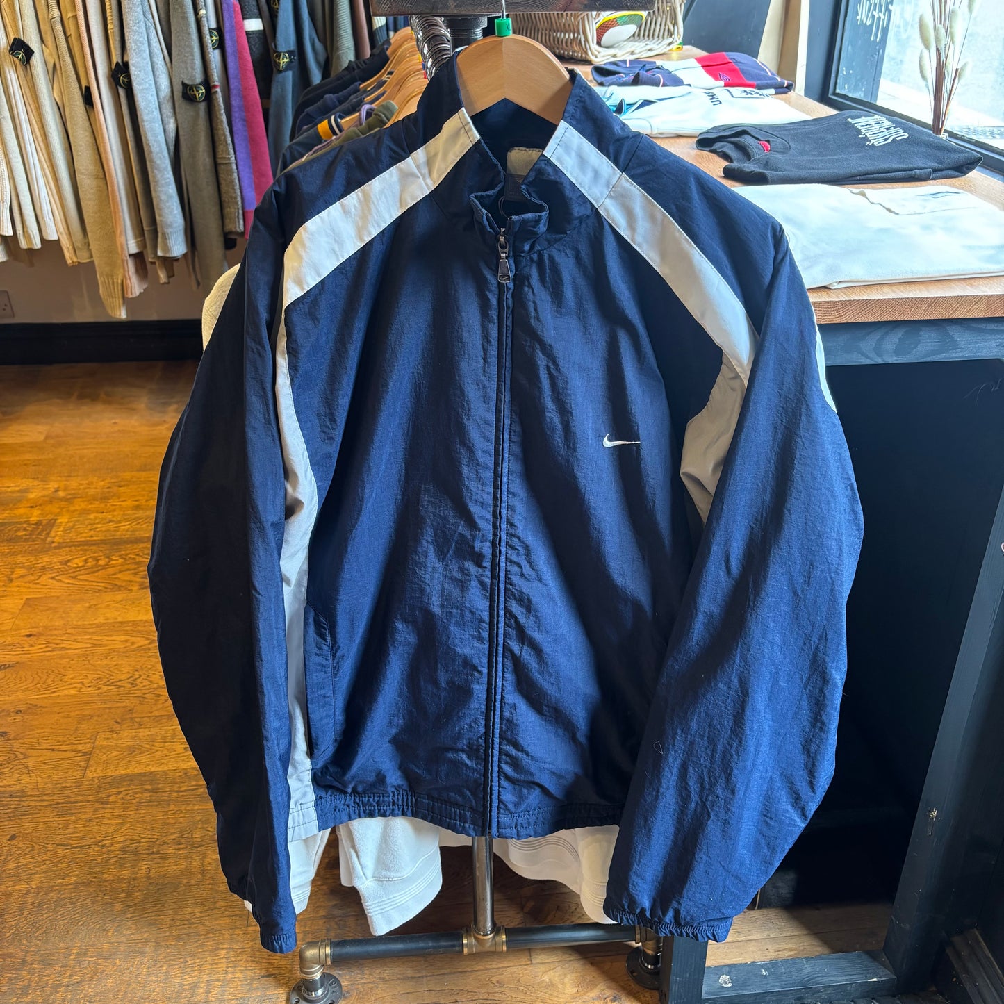 Nike Swoosh Zip Up Windbreaker Jacket Navy (XL)