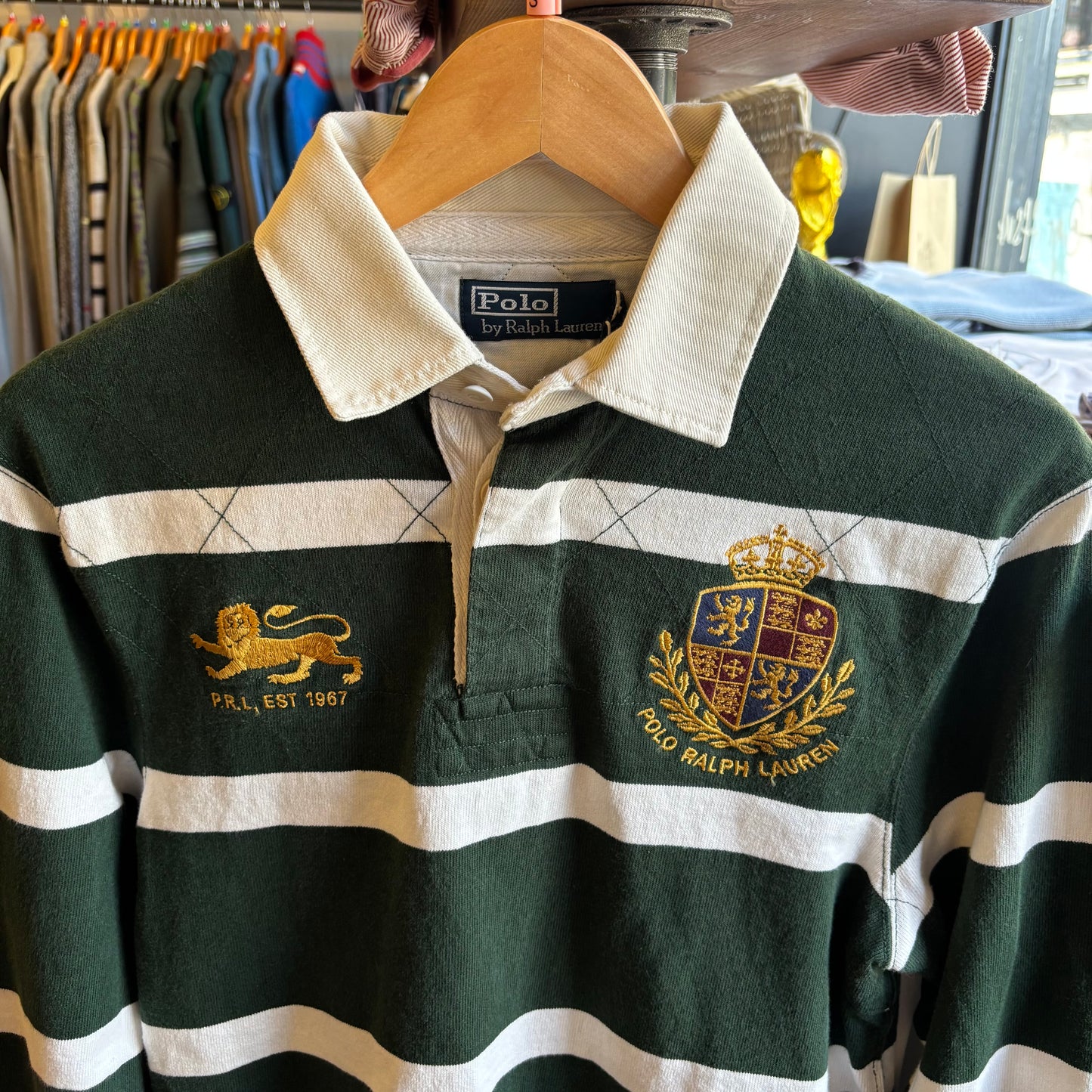 Ralph Lauren Striped Rugby Shirt Green/ White (Small)