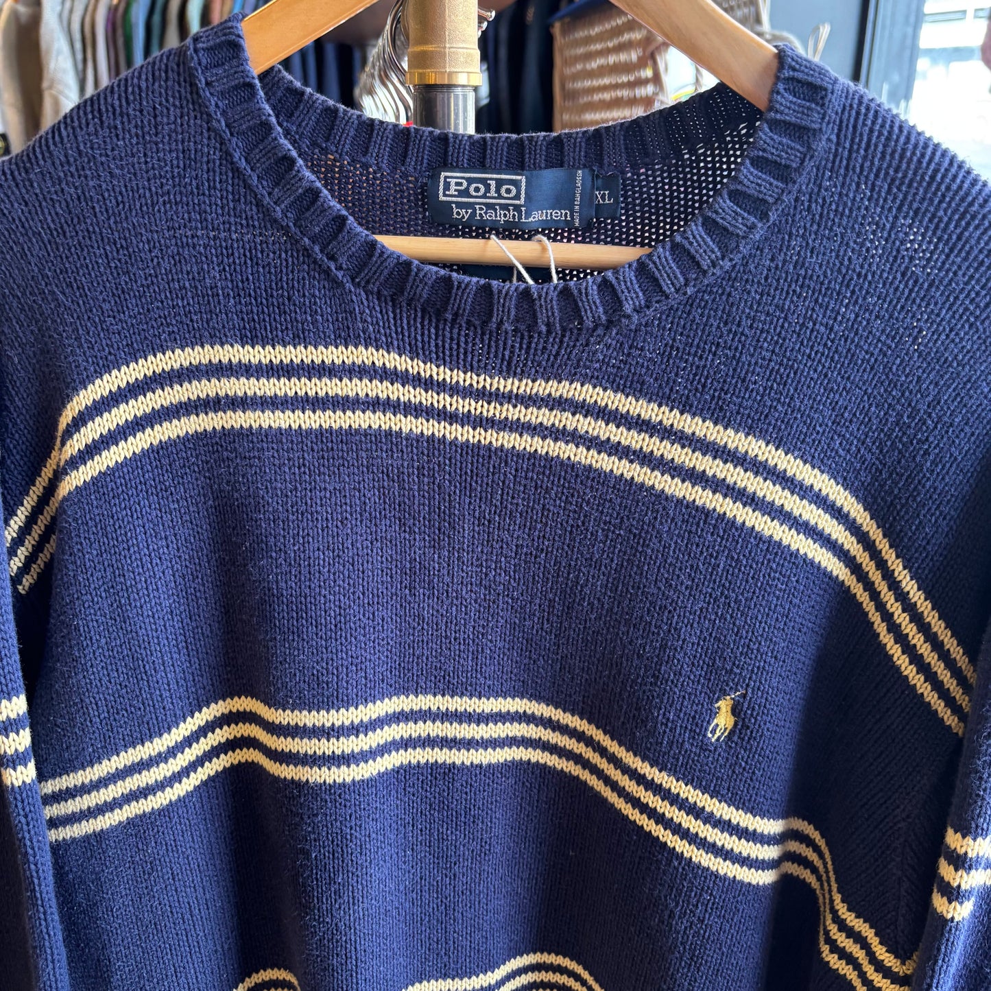 Ralph Lauren Stripe Pullover Knit Jumper Navy/ Yellow (XL)