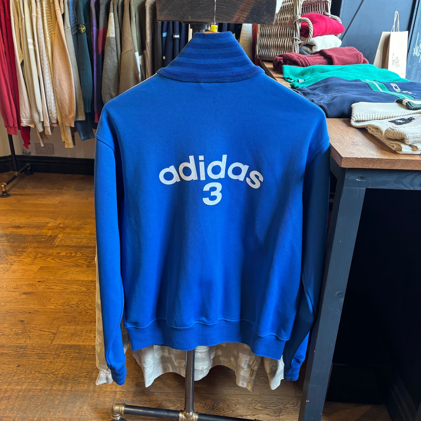 Adidas 3 Zip Up Track Jacket Blue (Medium)