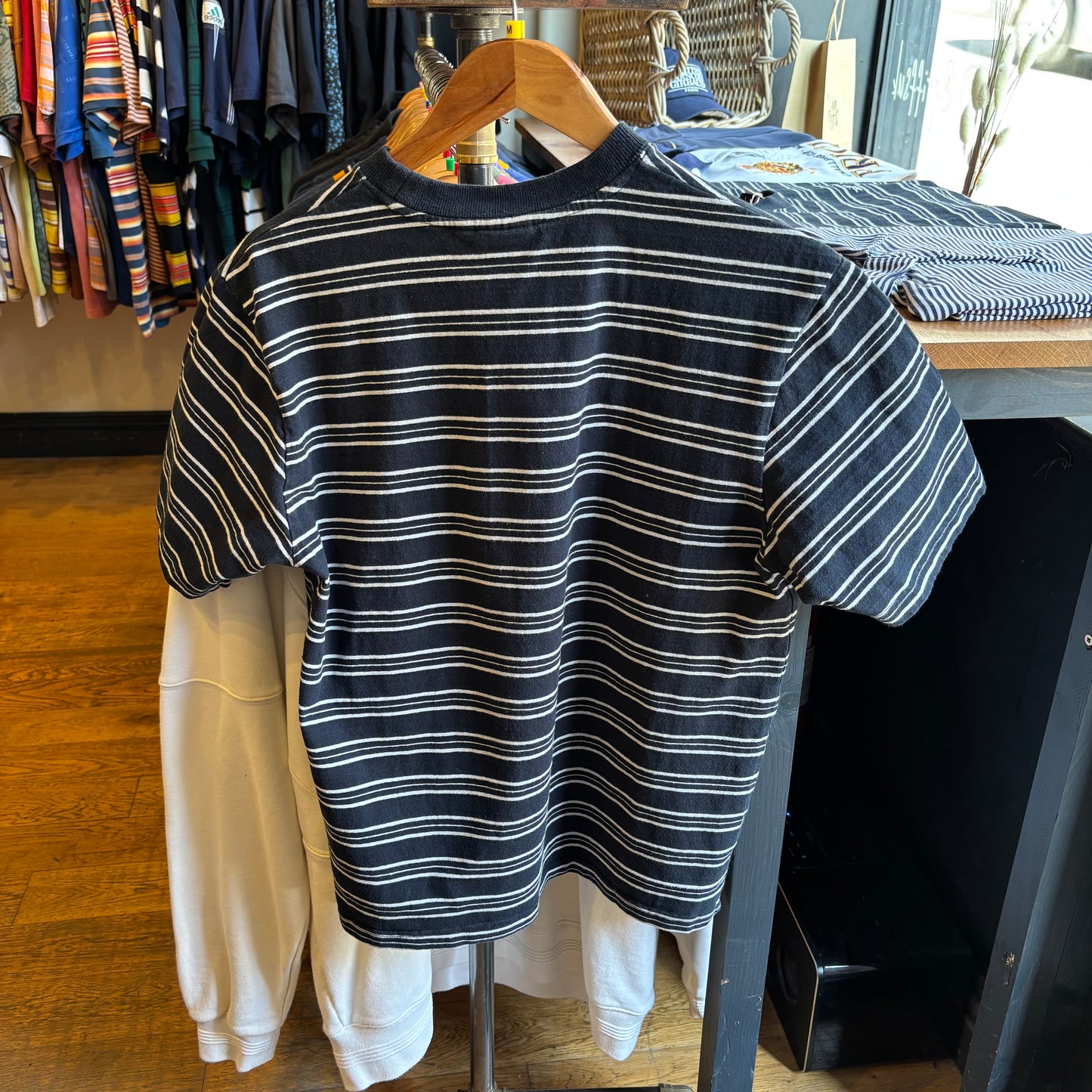 Stussy Henry Striped Crew T-Shirt Black (Medium)