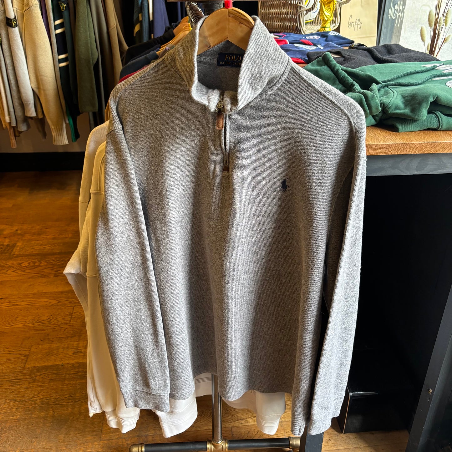 Ralph Lauren Quarter Zip Pullover Knit Jumper Grey (Large)
