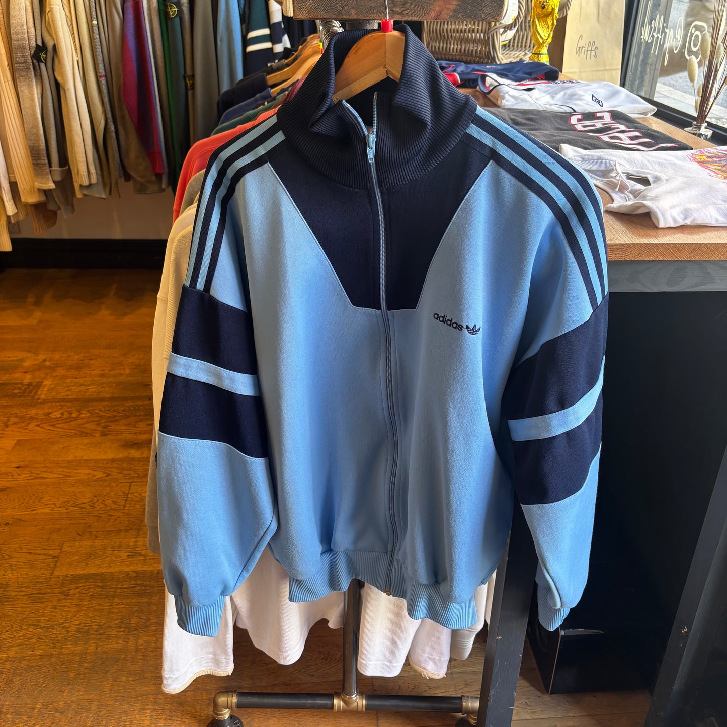 Adidas Zip Up Track Jacket Light Blue/ Navy (Large)