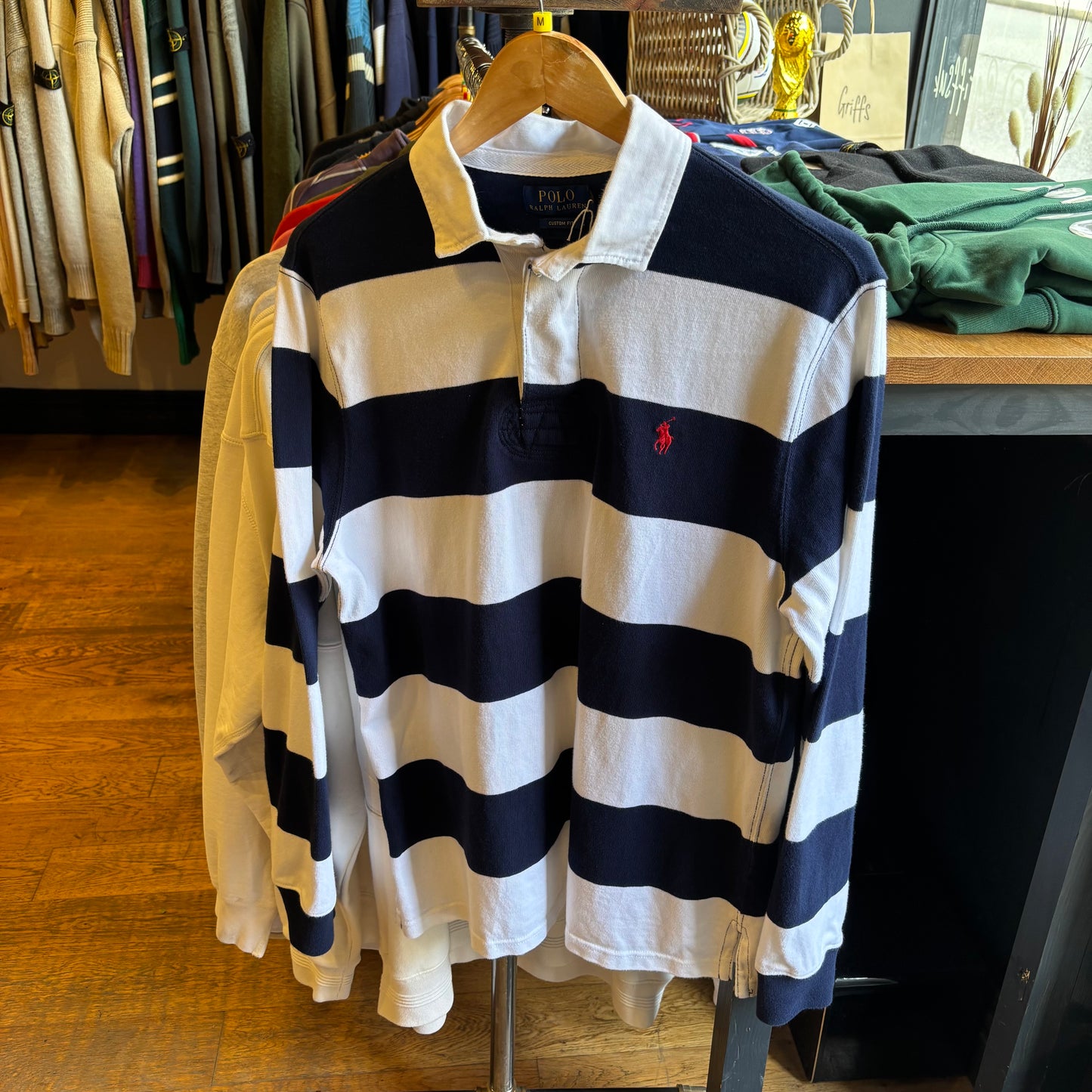 Ralph Lauren Stripe Rugby Polo Shirt White/ Blue (Medium)