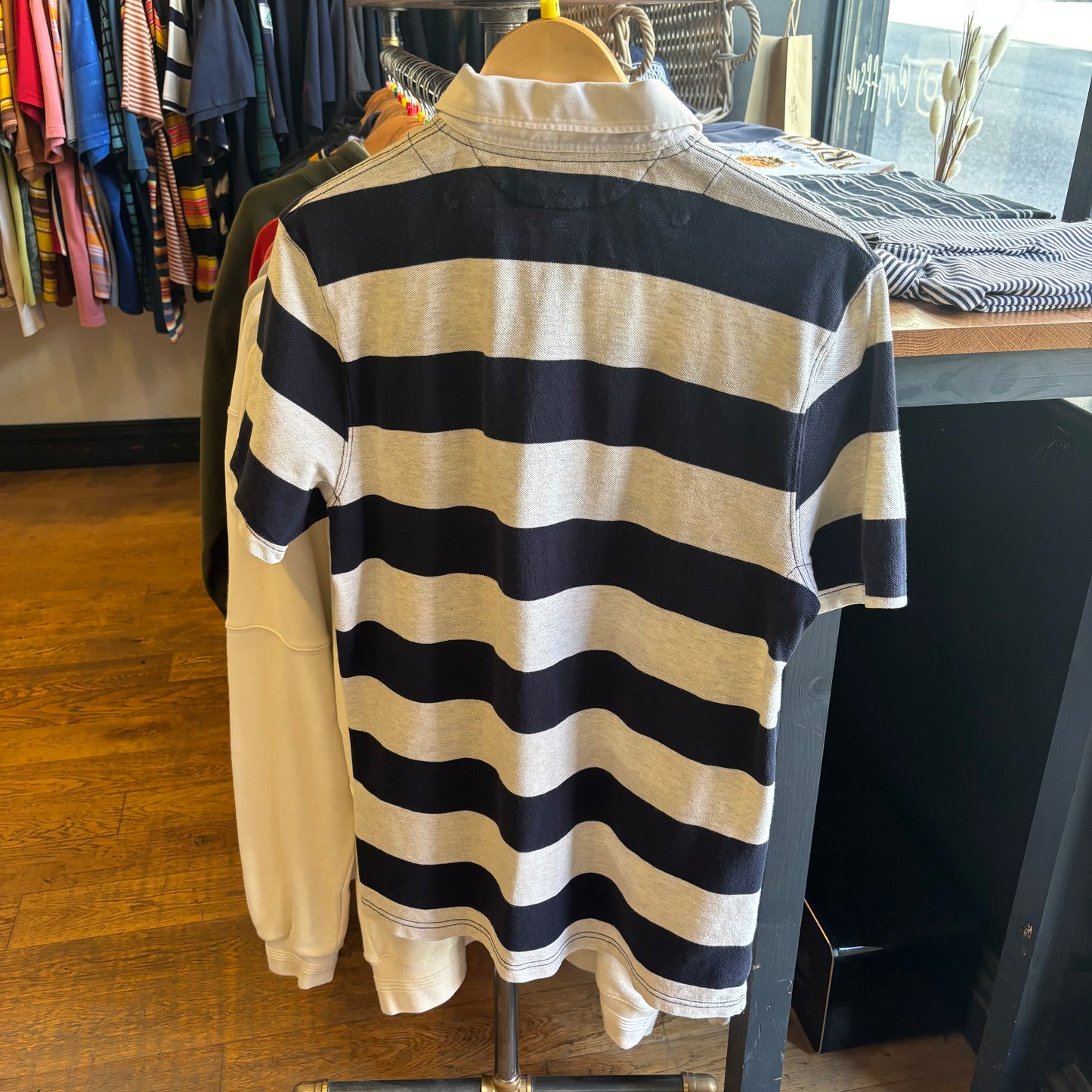 Ralph Lauren Stripe Polo Shirt Grey/ Navy (Medium)