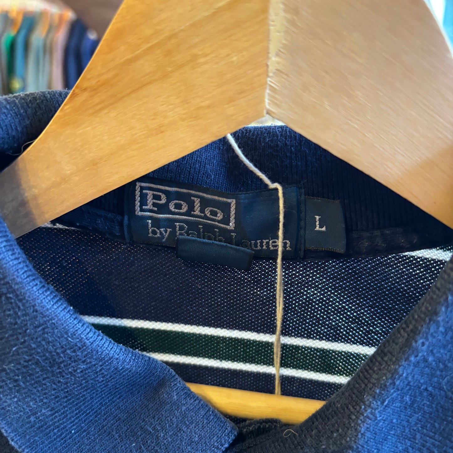Ralph Lauren Stripe Polo Shirt Navy/ Green (Large)