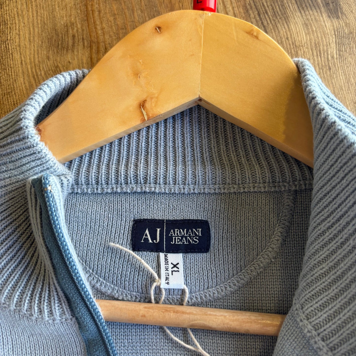 Armani Jeans Full Zip Knit Jumper Light Blue (Large)