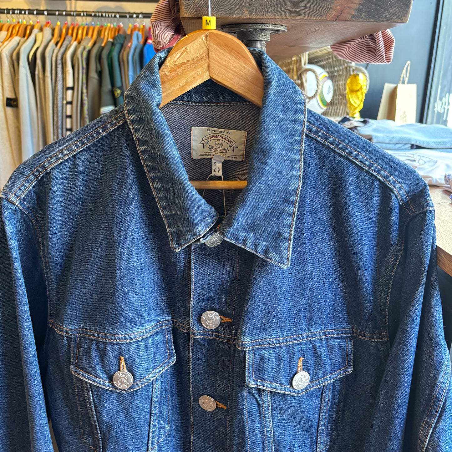 Armani Jeans 90s Button Up Denim Jacket Navy (Medium)