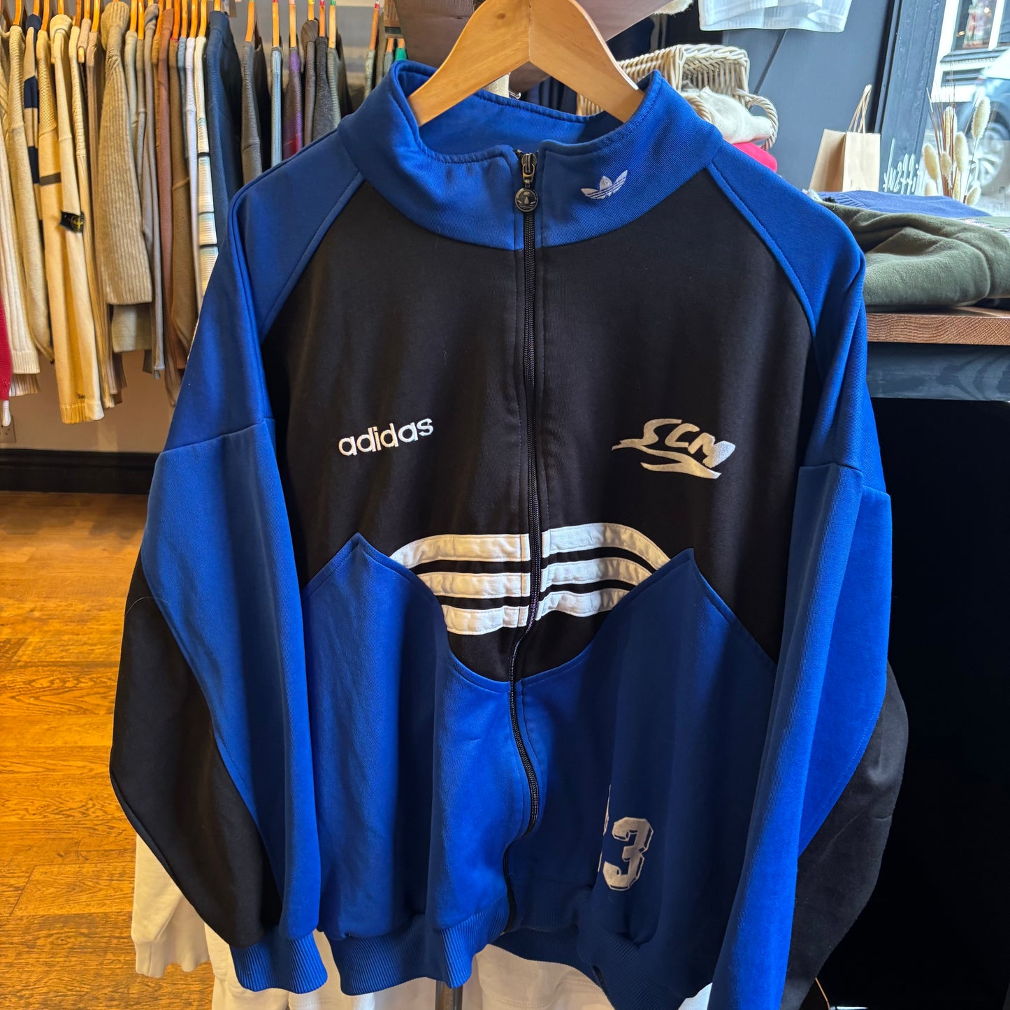 Adidas Zip Up Oversized Track Jacket Blue/ Black (Large)