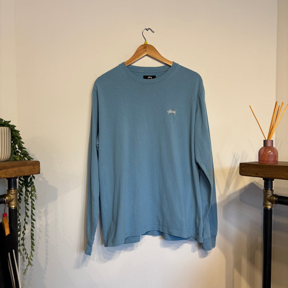 Stussy Stock Logo Longsleeve T-Shirt Light Blue (Medium)