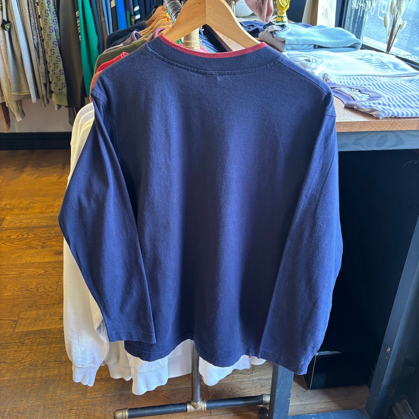 Stussy Longsleeve Small Logo T-Shirt Navy (Medium)