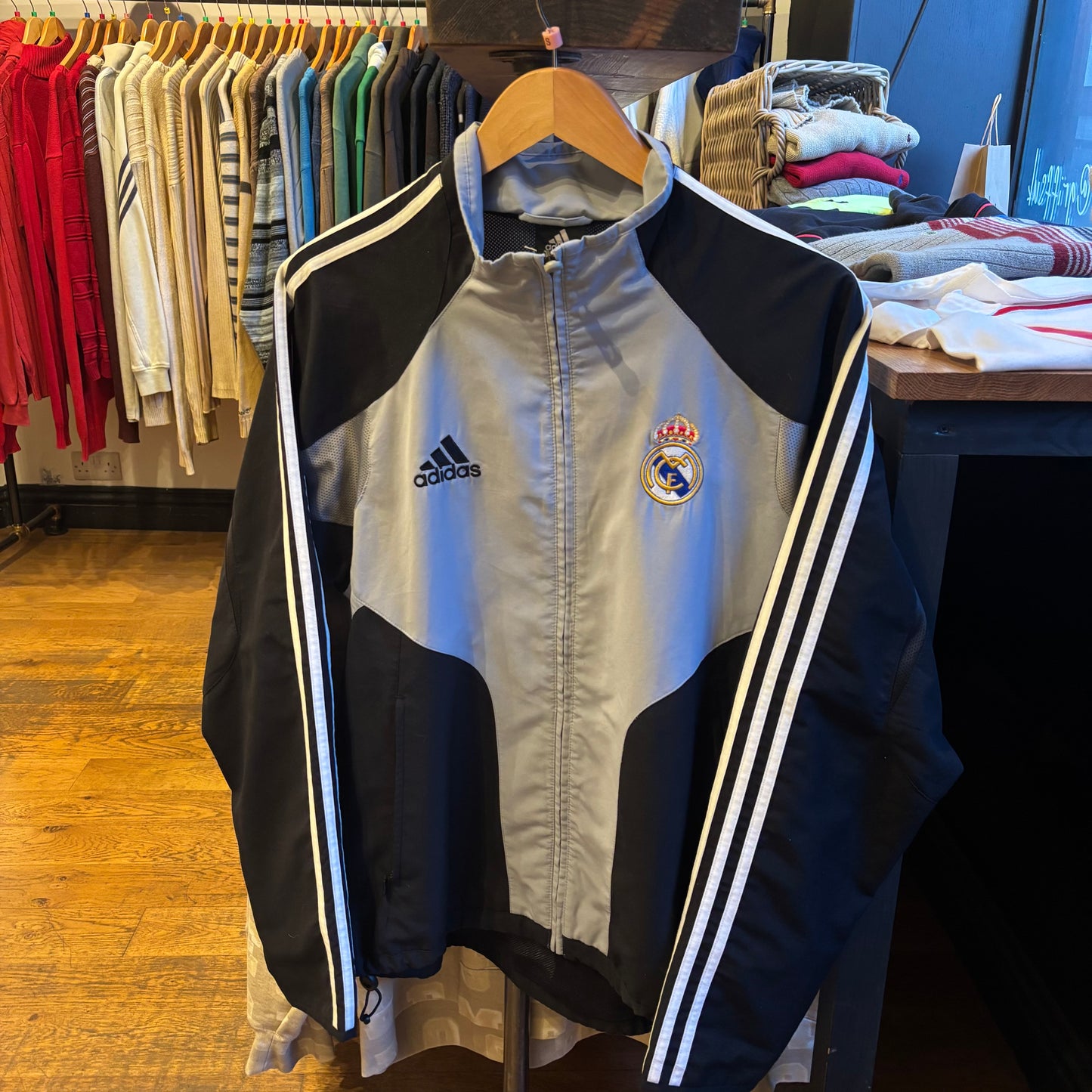 Real Madrid Adidas 2004/05 Track Jacket Grey/ Black (Small)