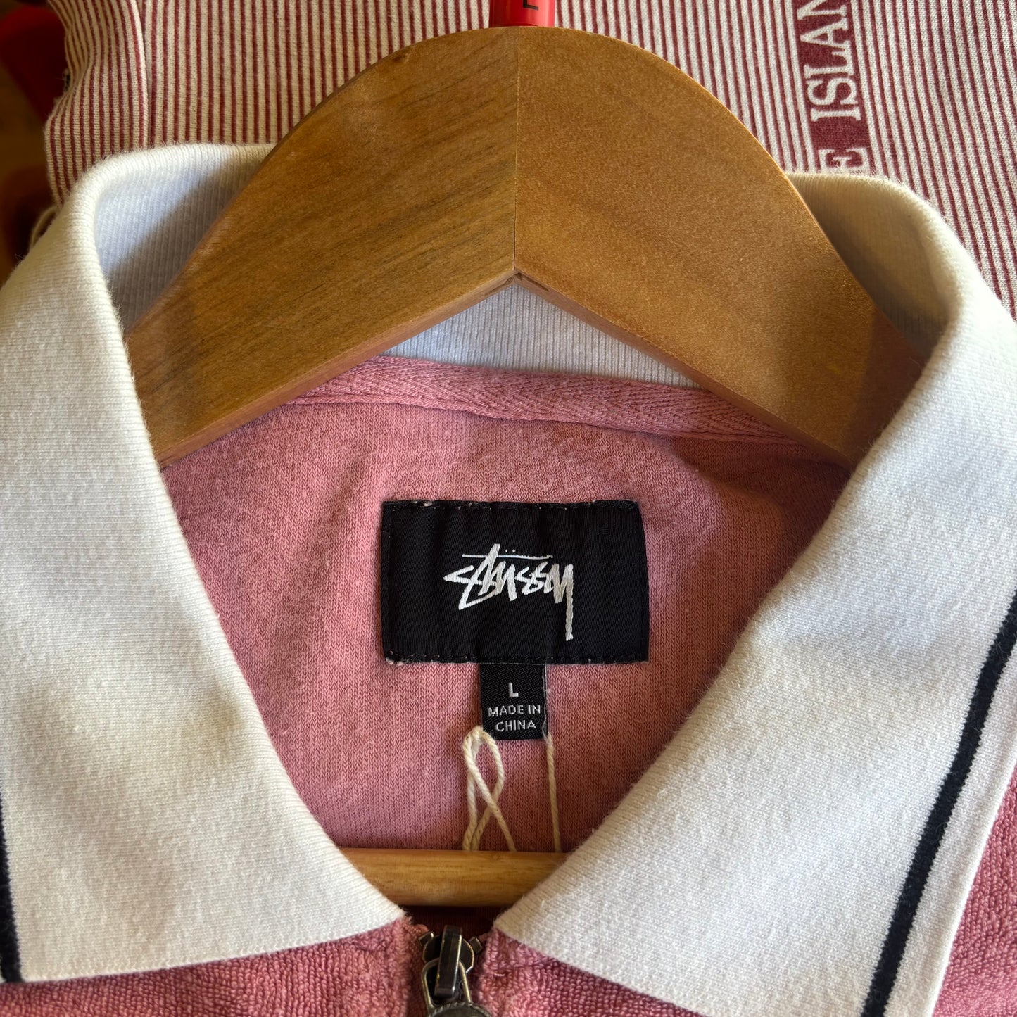 Stussy Terry Lion Zip Polo Shirt Pink (Large)