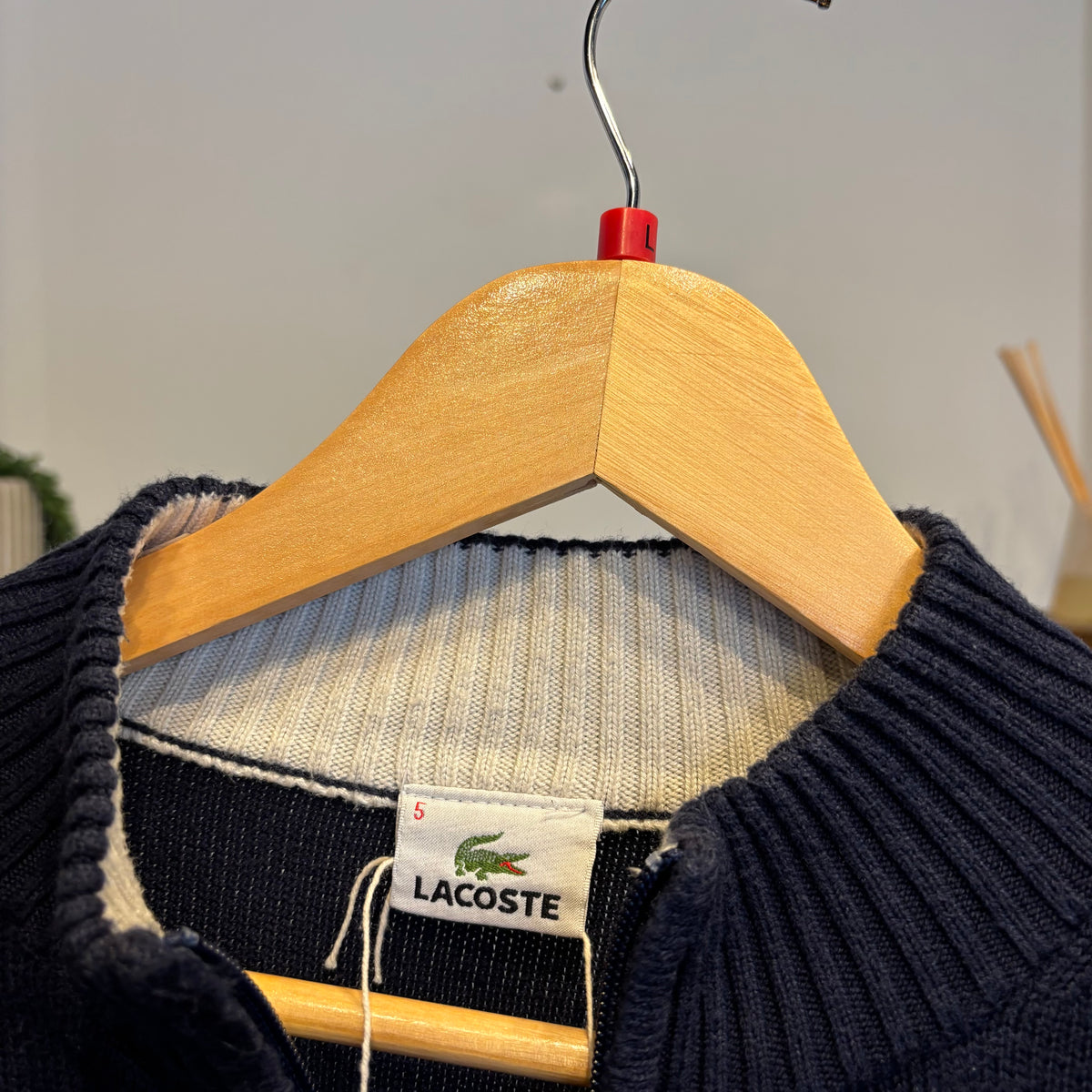 Lacoste Stripe Full Zip Knit Jumper Navy (Large)
