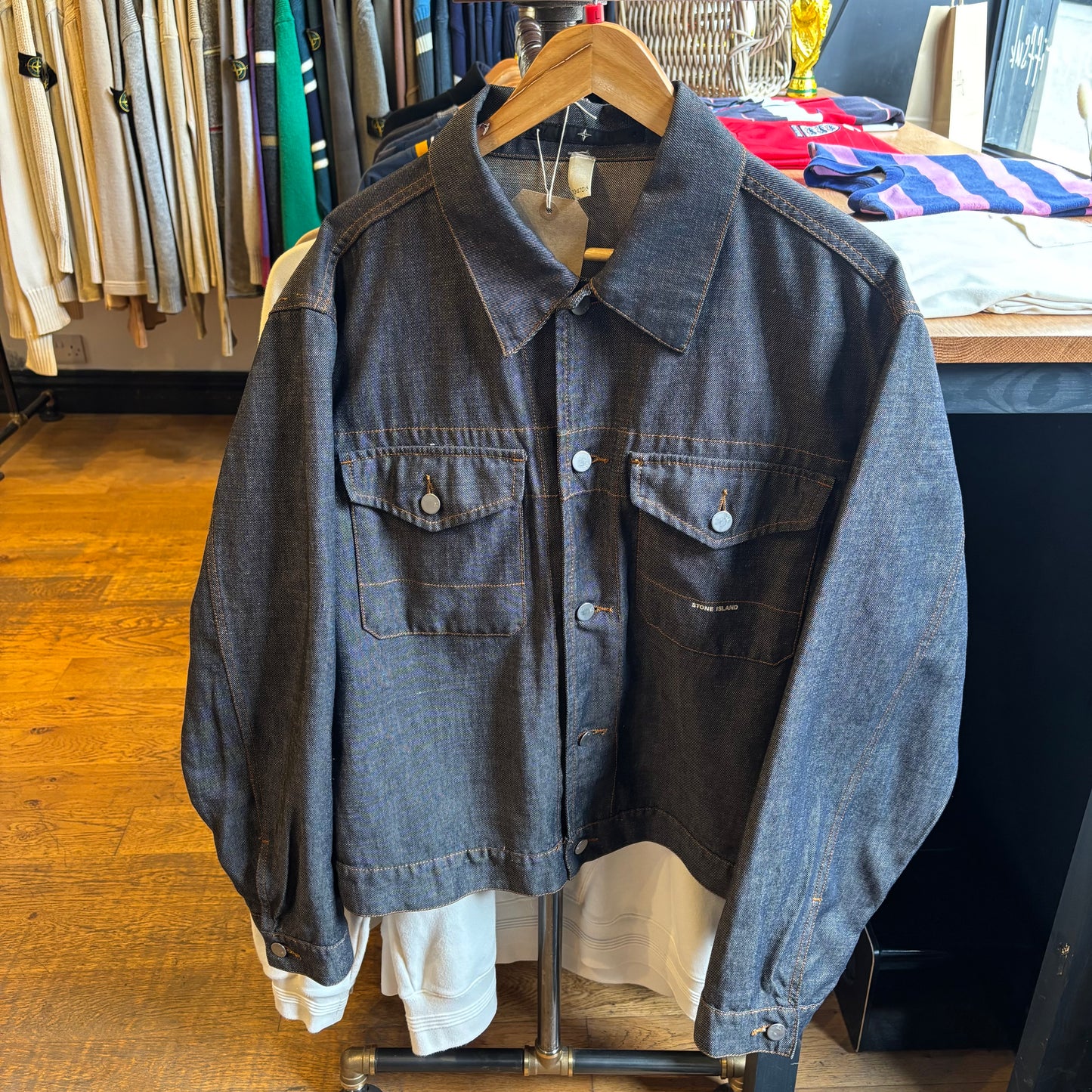 Stone Island Denim Button Up Cropped Jacket Blue (Large)