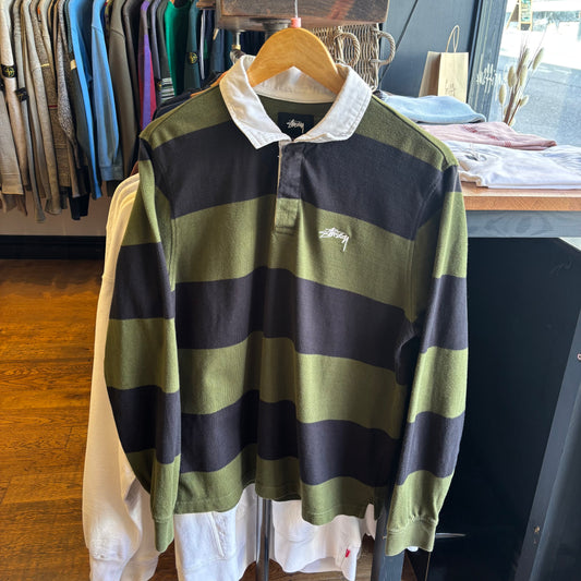 Stussy Classic Stripe Longsleeve Rugby Polo Shirt (Small)