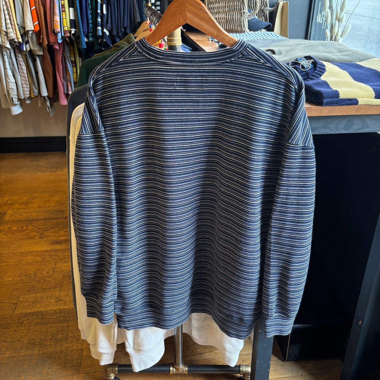 Universal Works Oversized Stripe Sweatshirt Blue (Large)