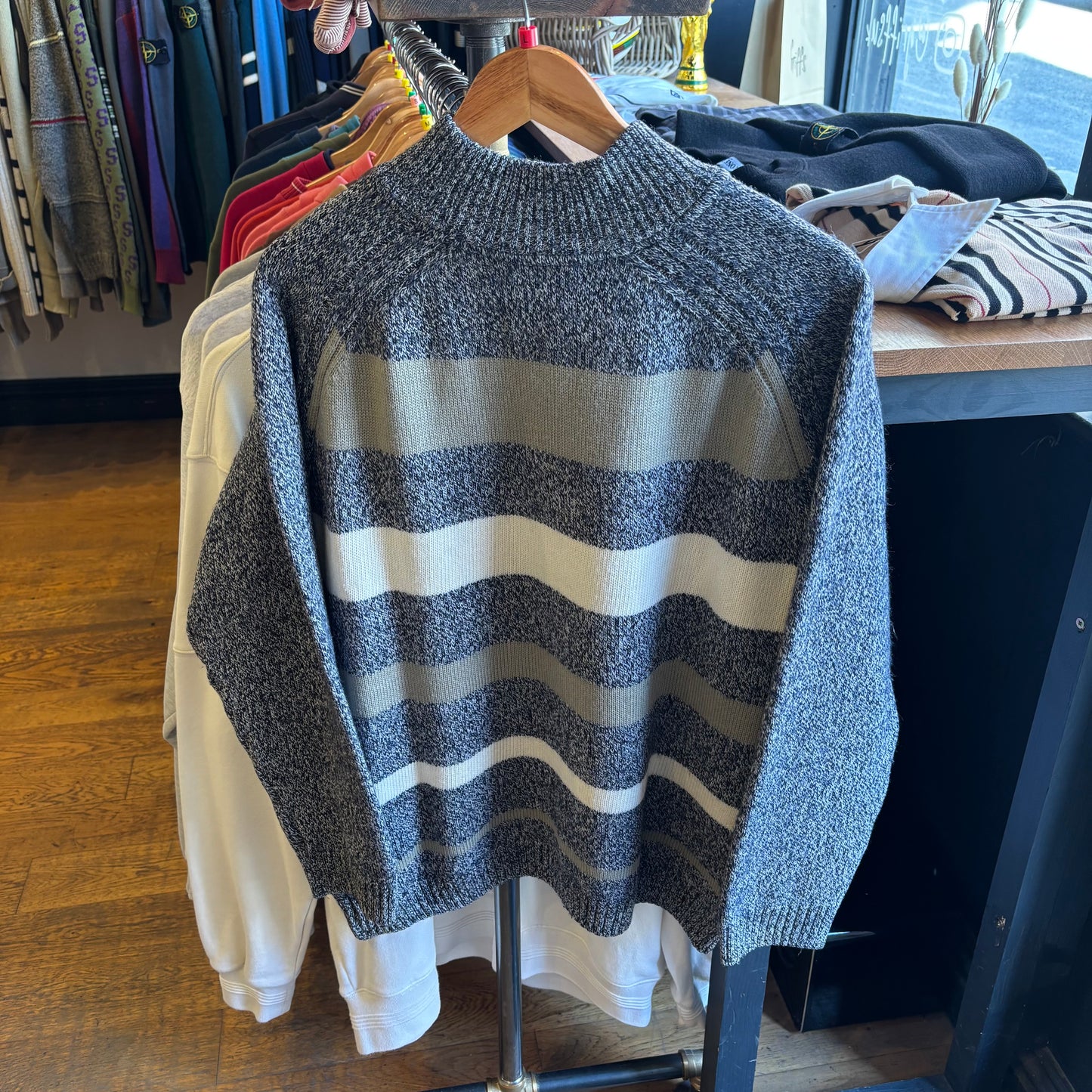 Lacoste Stripe Quarter Zip Knit Jumper Grey (Large)