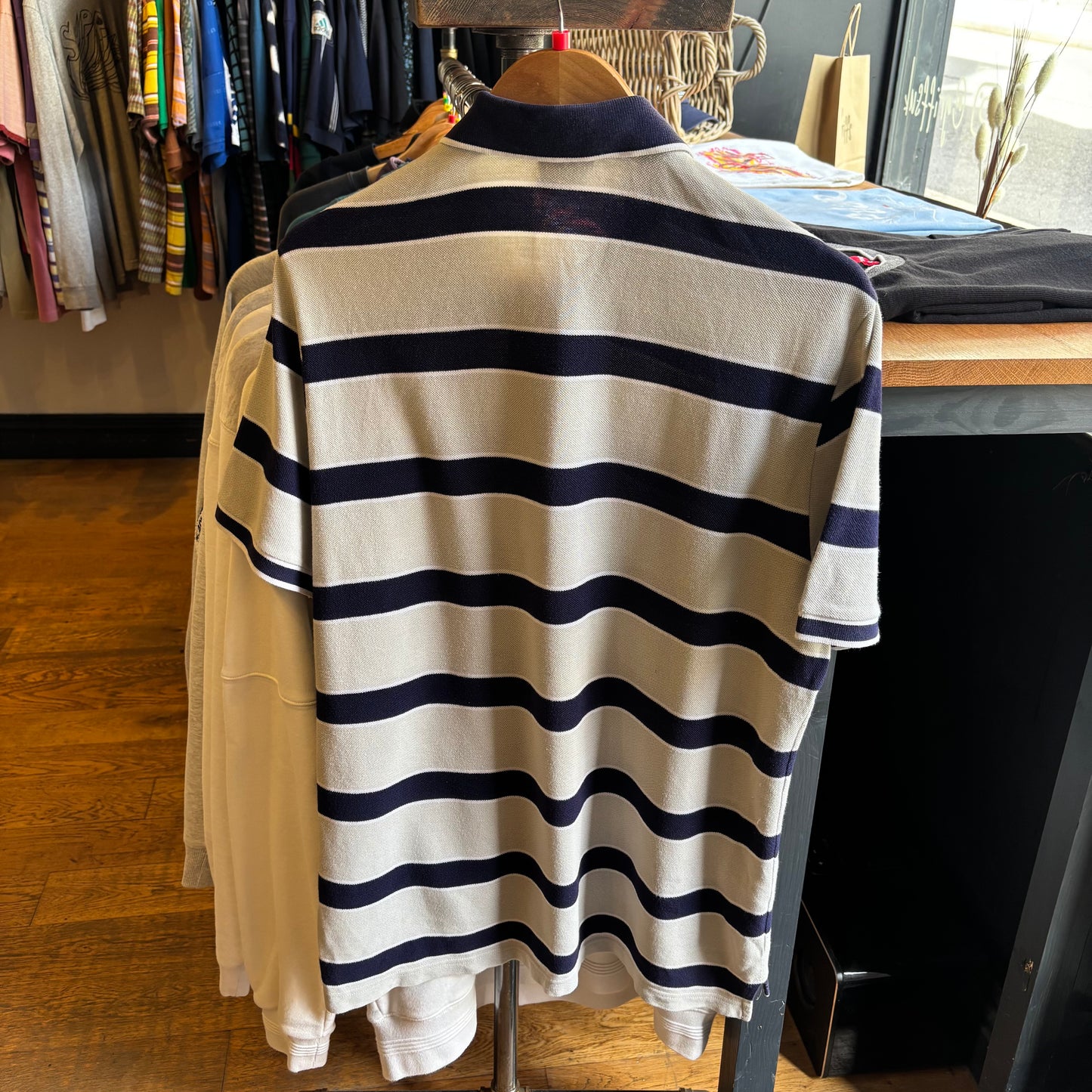 Lacoste Stripe Polo Shirt Grey/ Navy (Large)