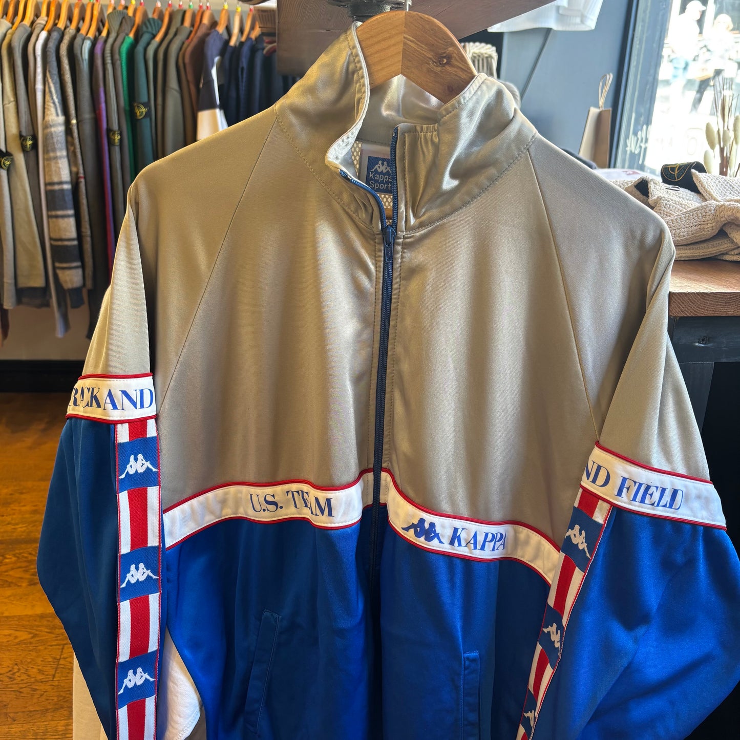 Kappa 80s USA Olympics Zip Up Jacket Grey/ Blue (XL)
