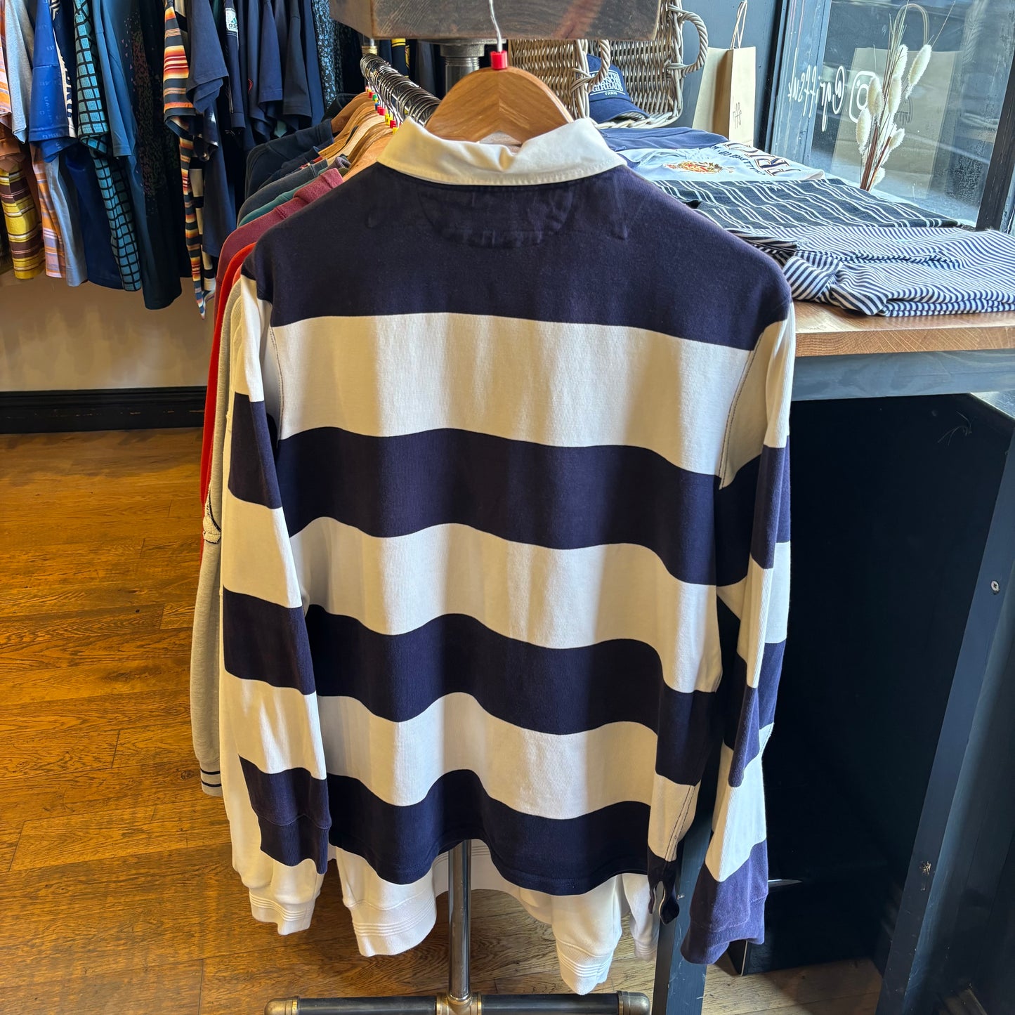 Ralph Lauren Stripe Longsleeve Rugby Shirt White/ Navy (Large)