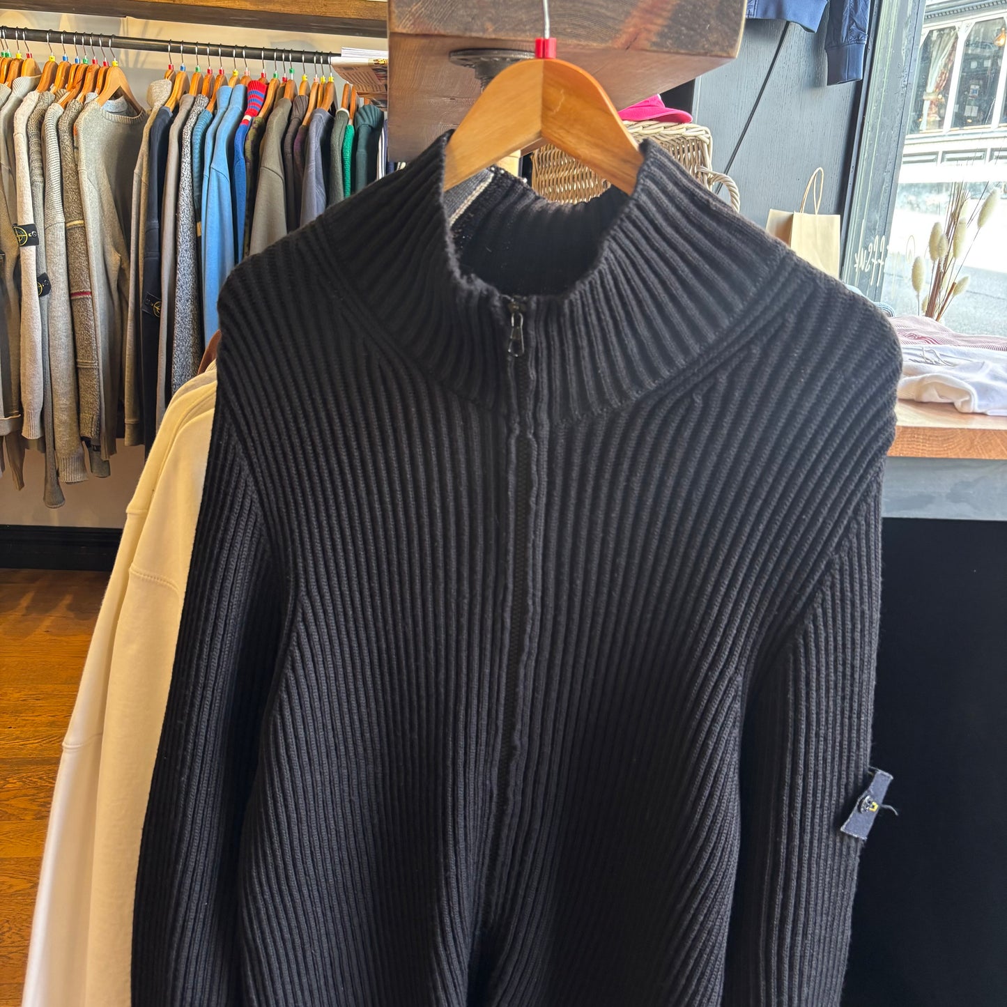 Stone Island A/W 2005 Ribbed Full Zip Jumper Black (Large)