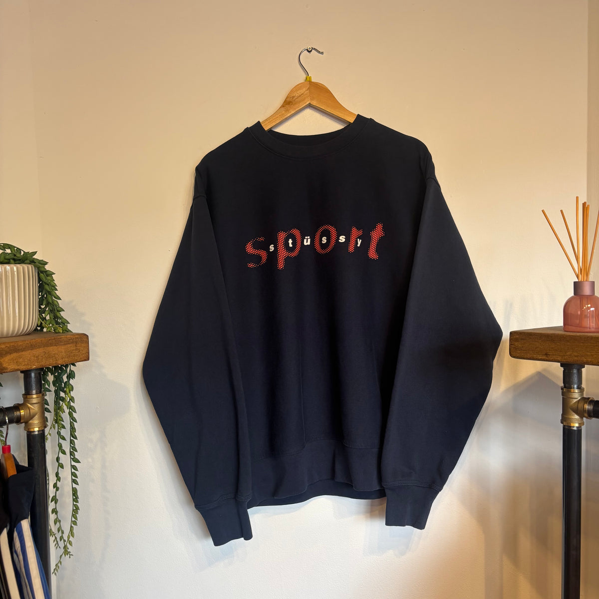Stussy Sport Spellout Oversized Sweatshirt Navy (Medium)
