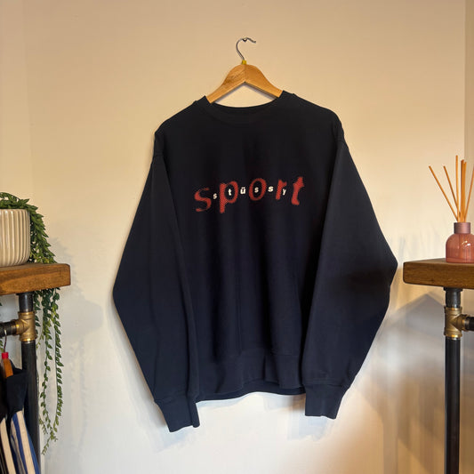 Stussy Sport Spellout Oversized Sweatshirt Navy (Medium)