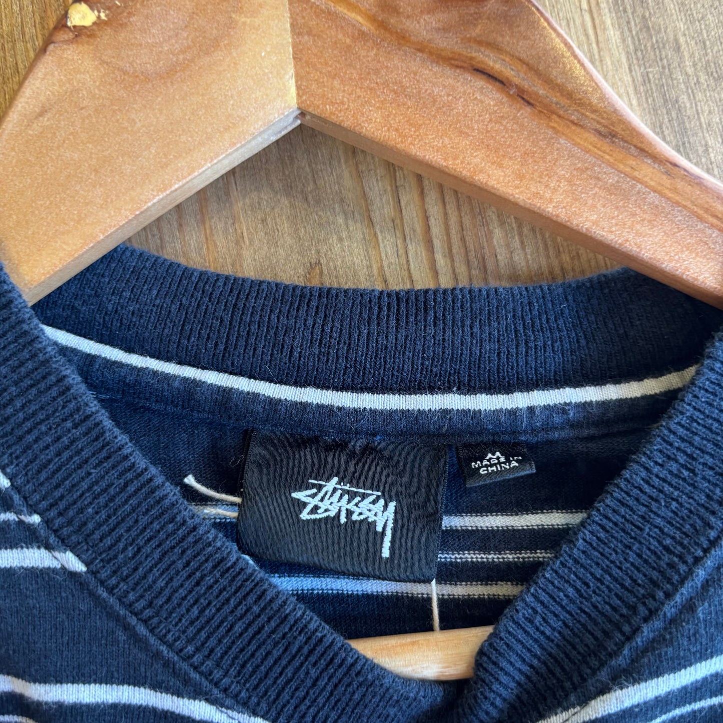 Stussy Henry Striped Crew T-Shirt Black (Medium)