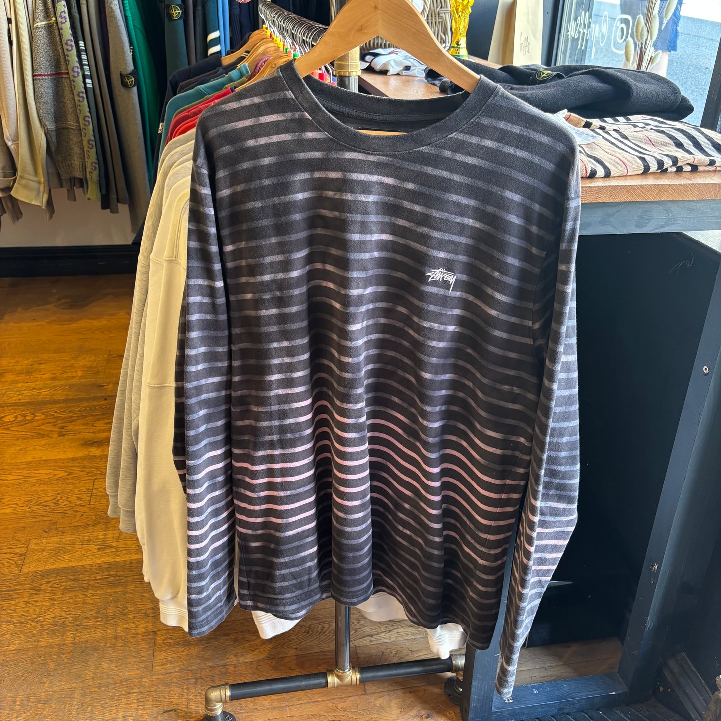 Stussy Bleach Stripe Longsleeve T-Shirt Black (XL)