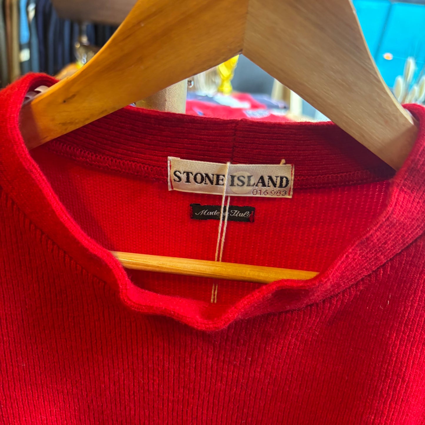 Stone Island A/W 2000 Sleeve Logo Pullover Knit Jumper Red (Large)