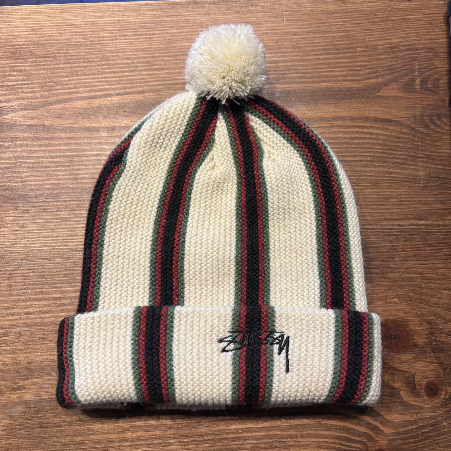 Stussy Striped Pom Beanie Beige