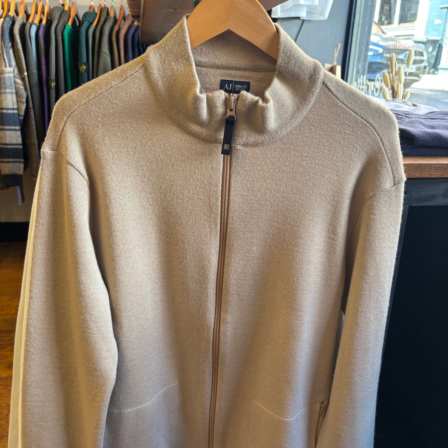 Armani Jeans Full Zip Knit Jumper Cream (XL)