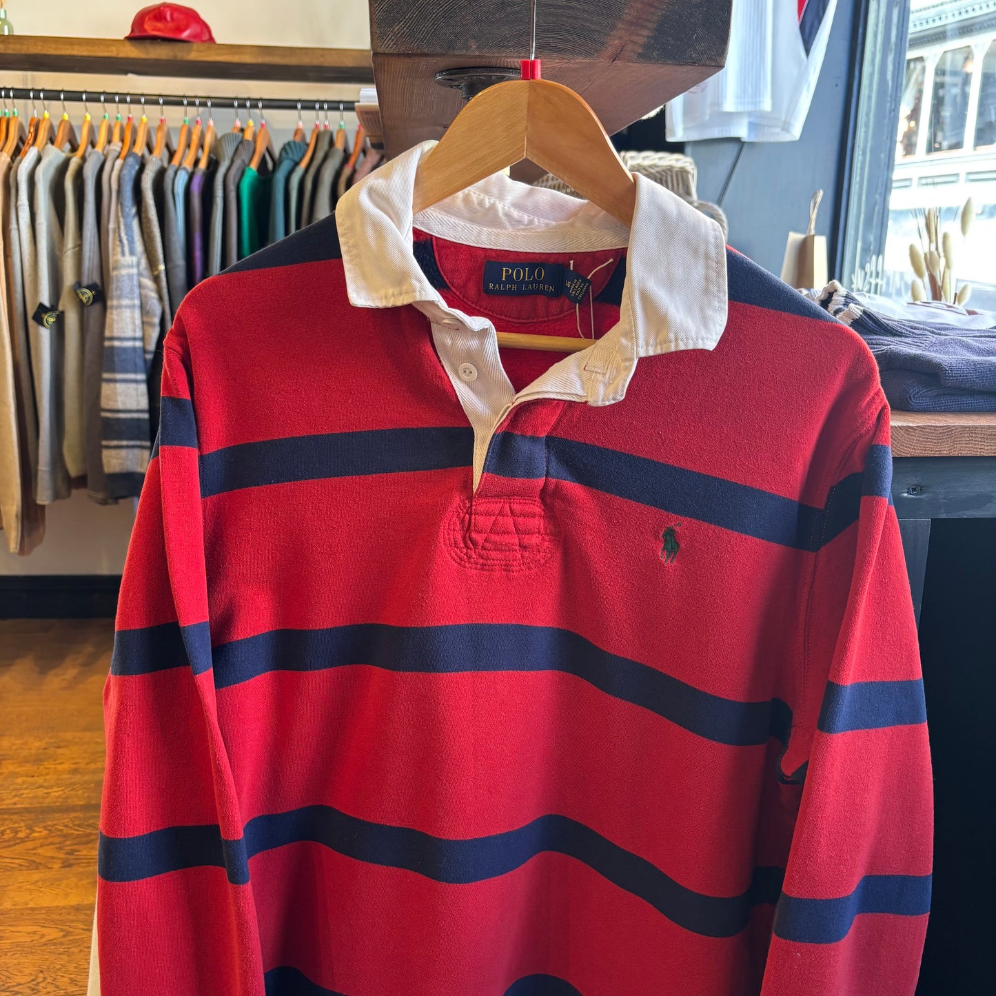 Ralph Lauren Striped Rugby Polo Longsleeve Red (Large)