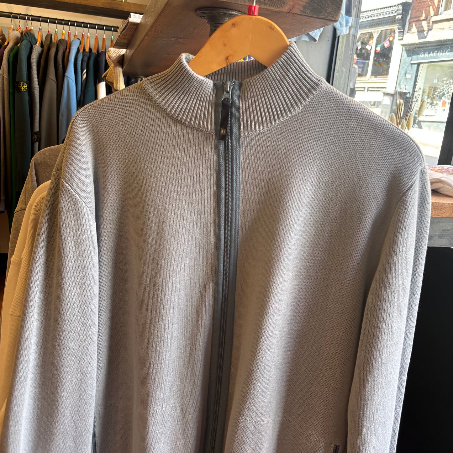 Armani Jeans Full Zip Knit Jumper Light Blue (Large)