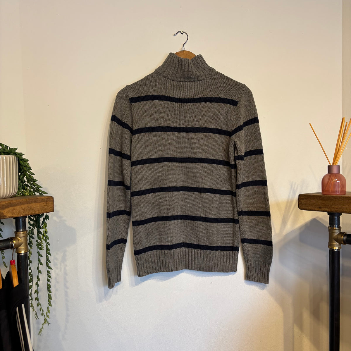 Ralph Lauren Stripe Quarter Zip Knit Grey/ Navy (XS)