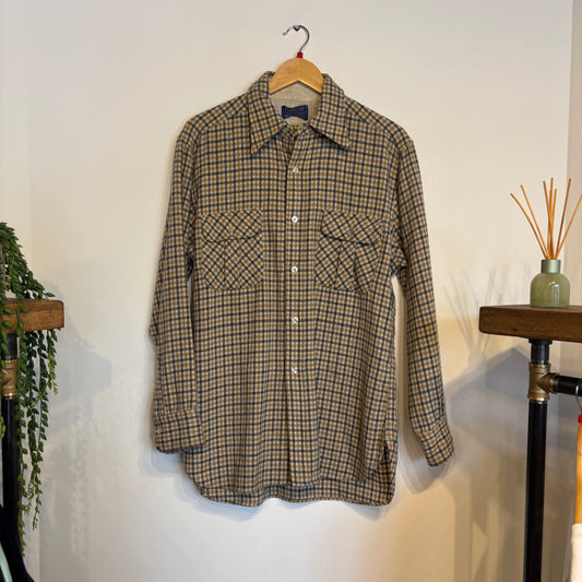 Pendleton Wool Plaid Button Up Longsleeve Shirt Brown (Large)