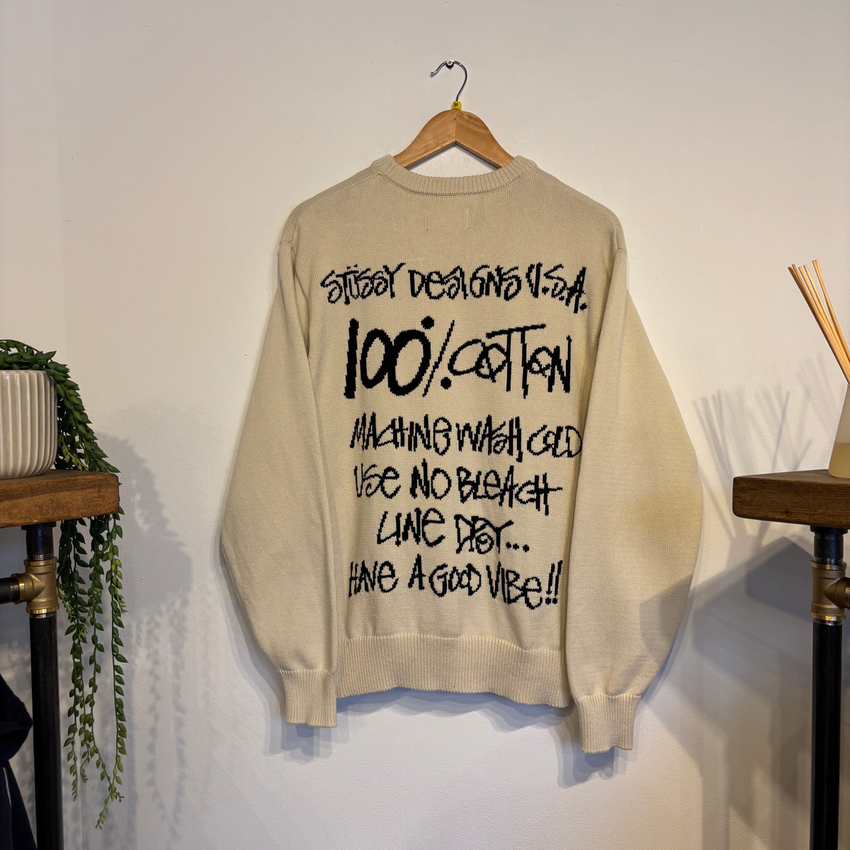 Stussy Care Label Knit Sweater Jumper Natural (Medium)