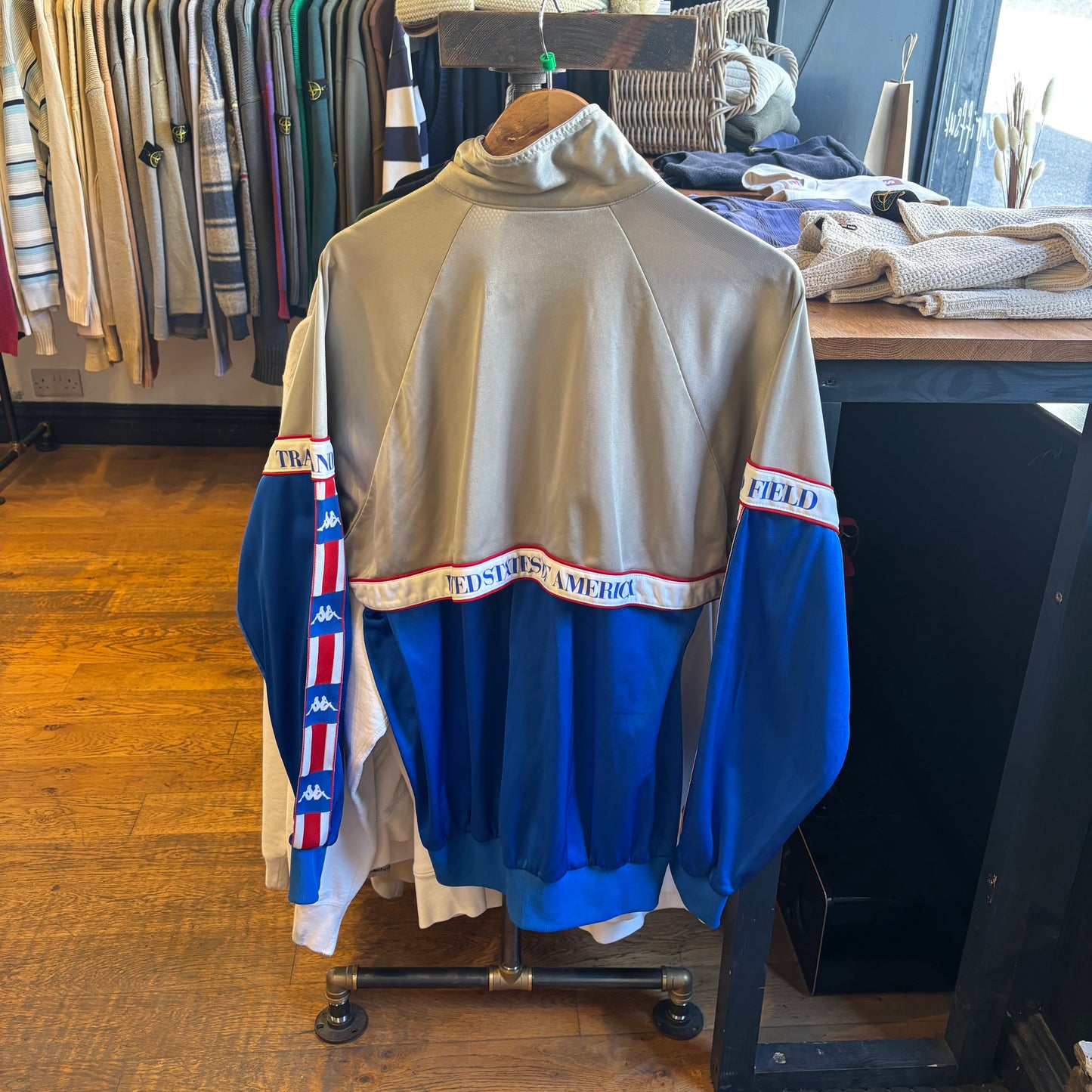 Kappa 80s USA Olympics Zip Up Jacket Grey/ Blue (XL)